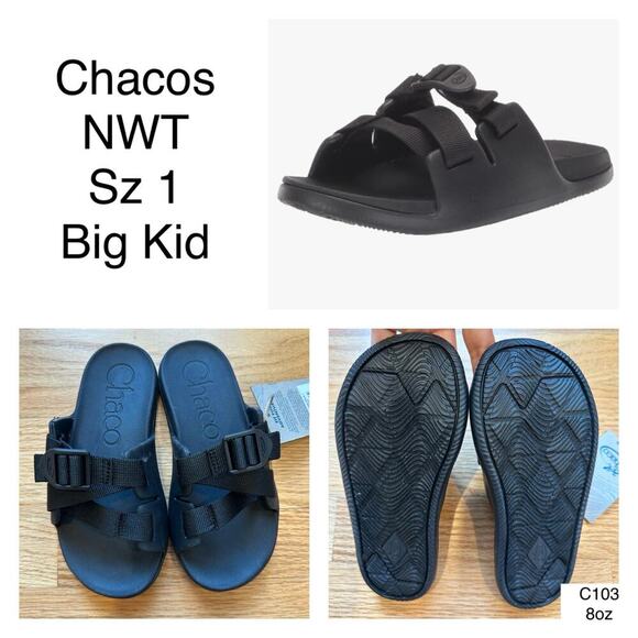 NEW Chacos Chillos Big Kids Black Slide Sandals, Sz 1, Unisex (C103) - Picture 2 of 7